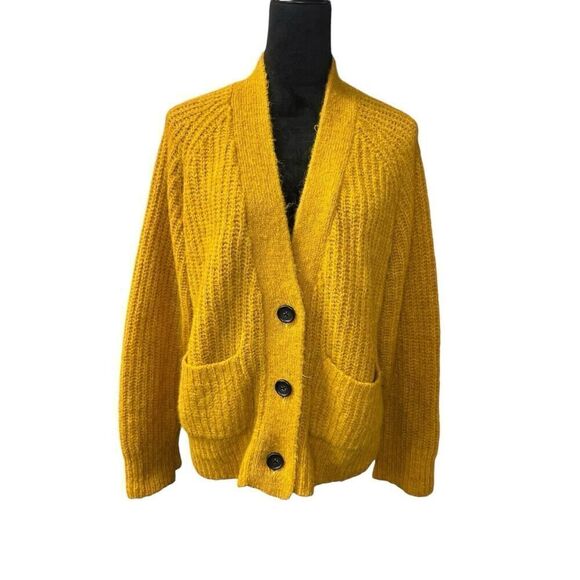 A.L.C. CLEVELAND CARDIGAN MUSTARD ALPACA-BLEND SIZE LARGE V-NECK SWEATER - Picture 5 of 14